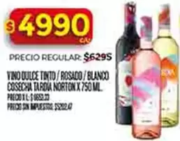 Norton - VINO DULCE TINTO / ROSADO / BLANCO COSECHA TARDIA