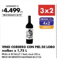 X$ - VINO CORDEO CON PIEL DE LOBO MALBEC
