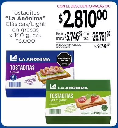 La Anónima - Tostaditas Clásicas/Light en grasas