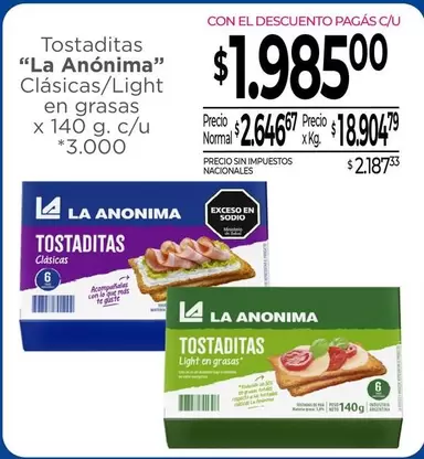 La Anónima - Tostaditas Clásicas/Light en grasas
