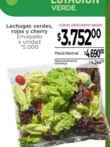 X$ - Lechugas verdes, rojas y cherry Envasado x unidad