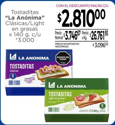 La Anónima - Tostaditas Clásicas/Light en grasas