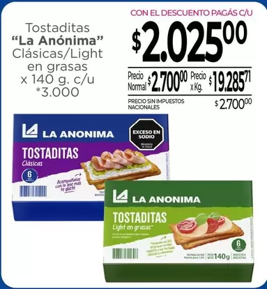 La Anónima - Tostaditas Clásicas/Light en grasas