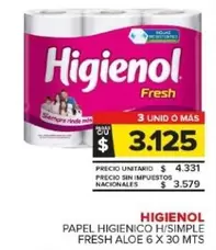 Higienol - PAPEL HIGIENICO H/SIMPLE FRESH ALOE 6 X 30 MTS