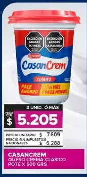 Casancrem - QUESO CREMA CLASICO POTE X 500 GRS