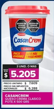 Casancrem - QUESO CREMA CLASICO POTE X 500 GRS