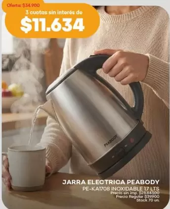 Peabody - JARRA ELECTRICA PEABODY PE-KA1708 Inoxidable 1.7 LTS