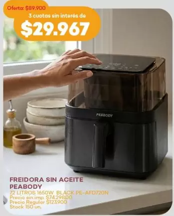 Peabody - FREIDORA SIN ACEITE BLACK PC-AFD720N