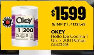 Okey - Rollo De Cocina 1 Un. x 200 Paños Cód:23403