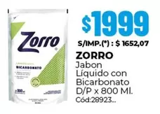 Zorro - Jabón Líquido con Bicarbonato D/P x 800 Ml.
