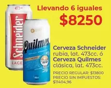 Schneider - Cerveza rubia, lat. 473cc. o Cerveza clásica, lat. 473cc.