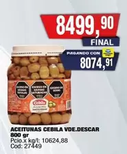 Cebila - ACEITUNAS CEBILA VDE.DESCAR 800 gr
