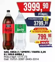 Coca cola - GAS. COCA Z / SPRITE / FANTA 2,25 It (SOLO AMBA)