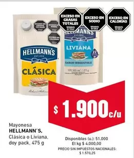 Hellmann's - Mayonesa Clásica o Liviana