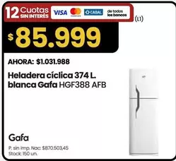 Gafa - Heladera cíclica 374 L. blanca  HGF388 AFB