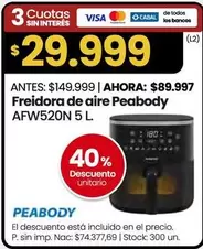Peabody - Freidora de aire AFW520N 5 L