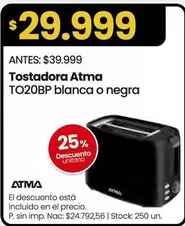 Atma - Tostadora TO20BP blanca o negra