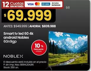 Noblex - Smart tv led 60 4k android