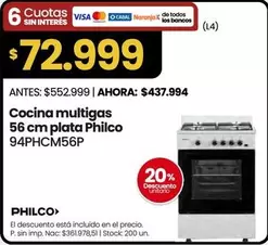 Philco - Cocina multigas 56 cm plata 94PHCM56P