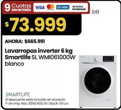 Smartlife - Lavarropas inverter 6 kg SL WMI061000W blanco