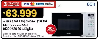 BGH - Microondas B120DB20 20 L. Digital