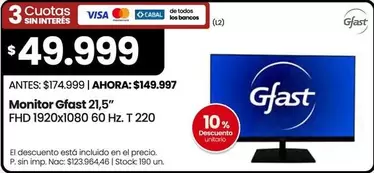 Monitor 21,5" FHD 1920x1080 60 Hz. T 220