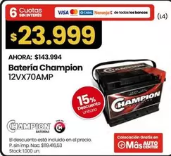 Champion - Batería 12VX70AMP