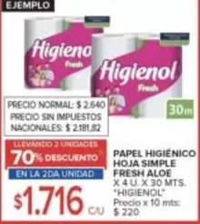 Higienol - PAPEL HIGIENICO HOJA SIMPLE FRESH ALOE