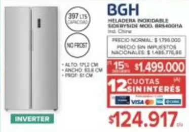 BGH - HELADERA INOXIDABLE SIDE BY SIDE MOD. BRS40011A