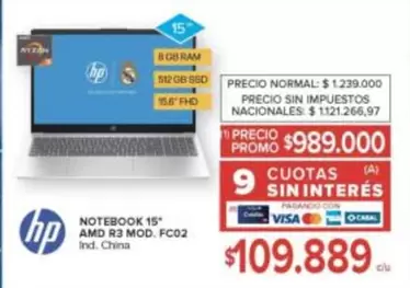 HP - NOTEBOOK 15" AMD R3 MOD. FC02