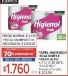Higienol - PAPEL HIGI
ENICO HOJA SIMPLE FRESH ALOE