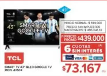 TCL - SMART TV 43" QLED GOOGLE TV MOD. 4355K