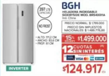 BGH - HELADERA INOXIDABLE SIDEBYSIDE MOD. BRS40011A