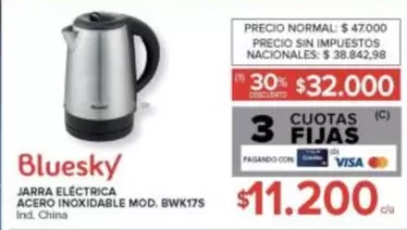 Bluesky - JARRA ELÉCTRICA ACERO INOXIDABLE MOD. BWK175