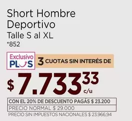XL - Short Hombre Deportivo Talle S al  *852
