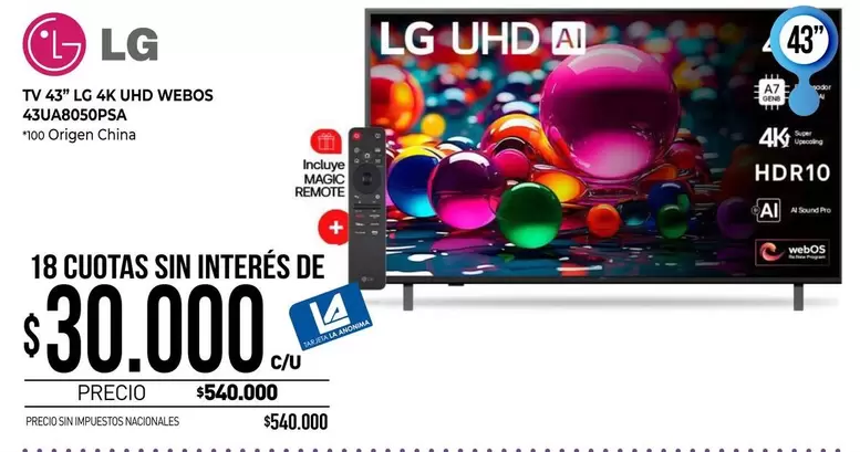 LG - TV 43" 4K UHD WEBOS 43UAB8050PSA