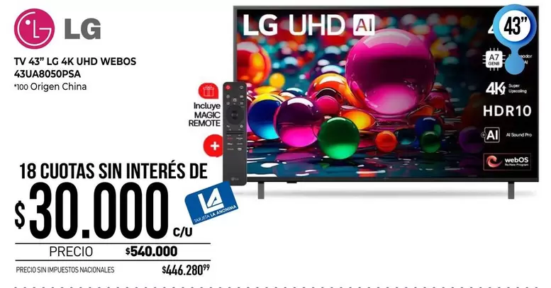 LG - TV 43"  4K UHD WebOS 43UQ8050PSA