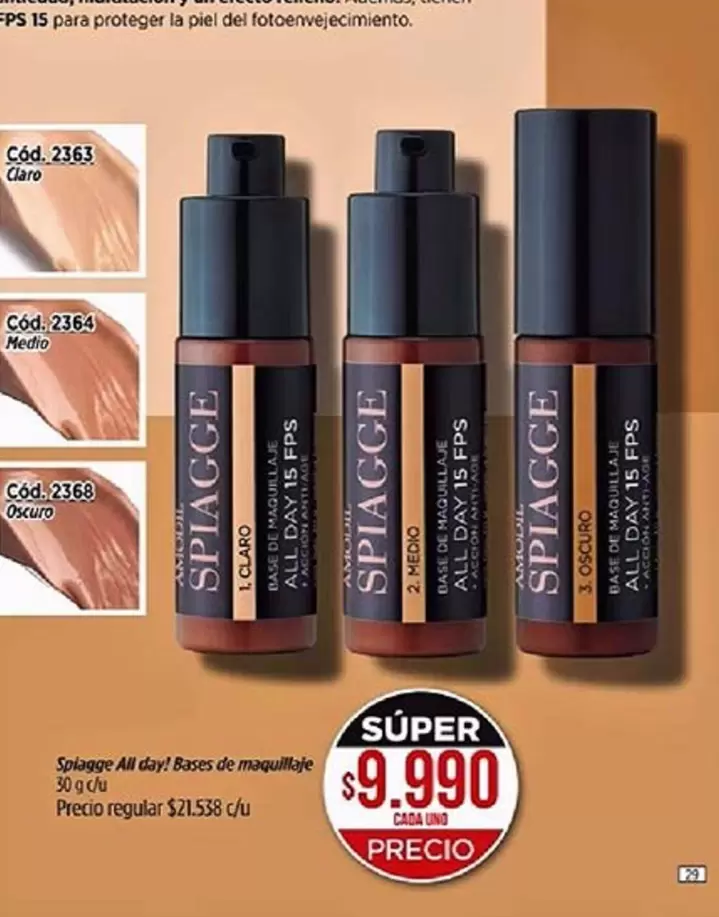 SPIAGGE All day! Bases de maquillaje Cód. 2363, Cód. 2364, Cód. 2365