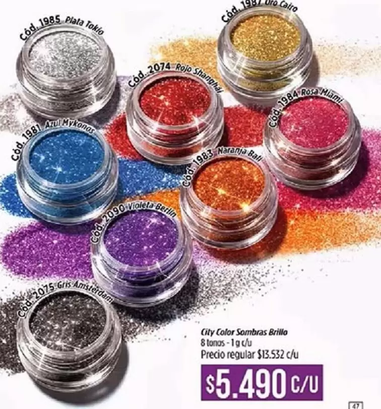 Rojo - City Color Sombras Brilla 8 Blancos - 1g C/u