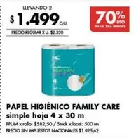 X$ - PAPEL HIGIÉNICO simple hoja 4 x 30 m