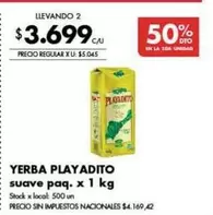 Playadito - YERBA PLAYADITO suave paq. x 1 kg