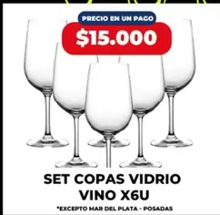 Mar del Plata - SET COPAS VIDRIO VINO X6U