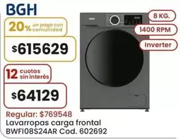 BGH - Lavavajillas carga frontal BWF108S24AR