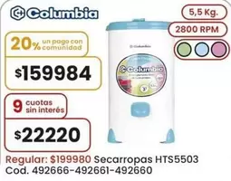 Columbia - Secarropas HTS5503 Cod. 492666-492661-492660