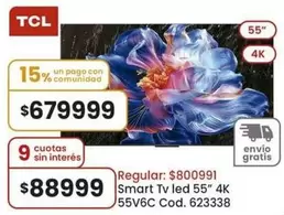 TCL - Smart Tv led 55" 4K 55V6C