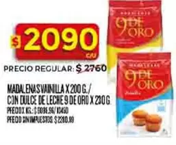 9 de oro - MADALENAS VAINILLA X 200 G. CON DULCE DE LECHE