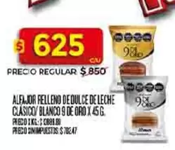 9 de oro - ALFAJOR RELLENO DE DULCE DE LECHE CLASICO/BLANCO