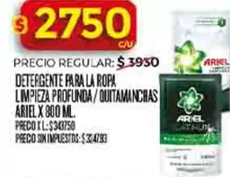 Ariel - Detergente para la ropa limpieza profunda / quitamanchas