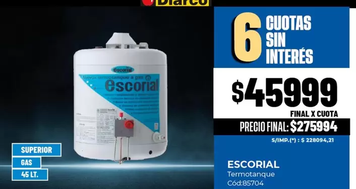 Escorial - Termotanque Gas 46 Lt.