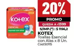 Kotex - Toallas Esencial con Alas x 8 Un. Cód:50115